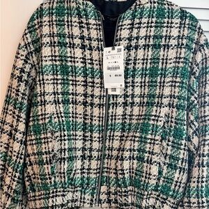 Zara Green and Black Tweed Jacket
